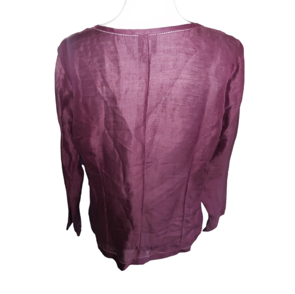 Eileen Fisher Maroon Linen / Silk Button Blouse Size L - Picture 5 of 5